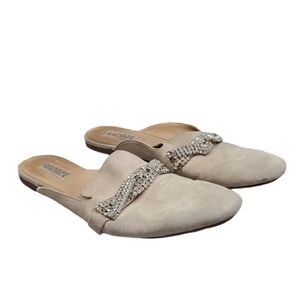 Badgley Mischka Womens Suede Mules Flats Rhinestone shoes sz 9.5